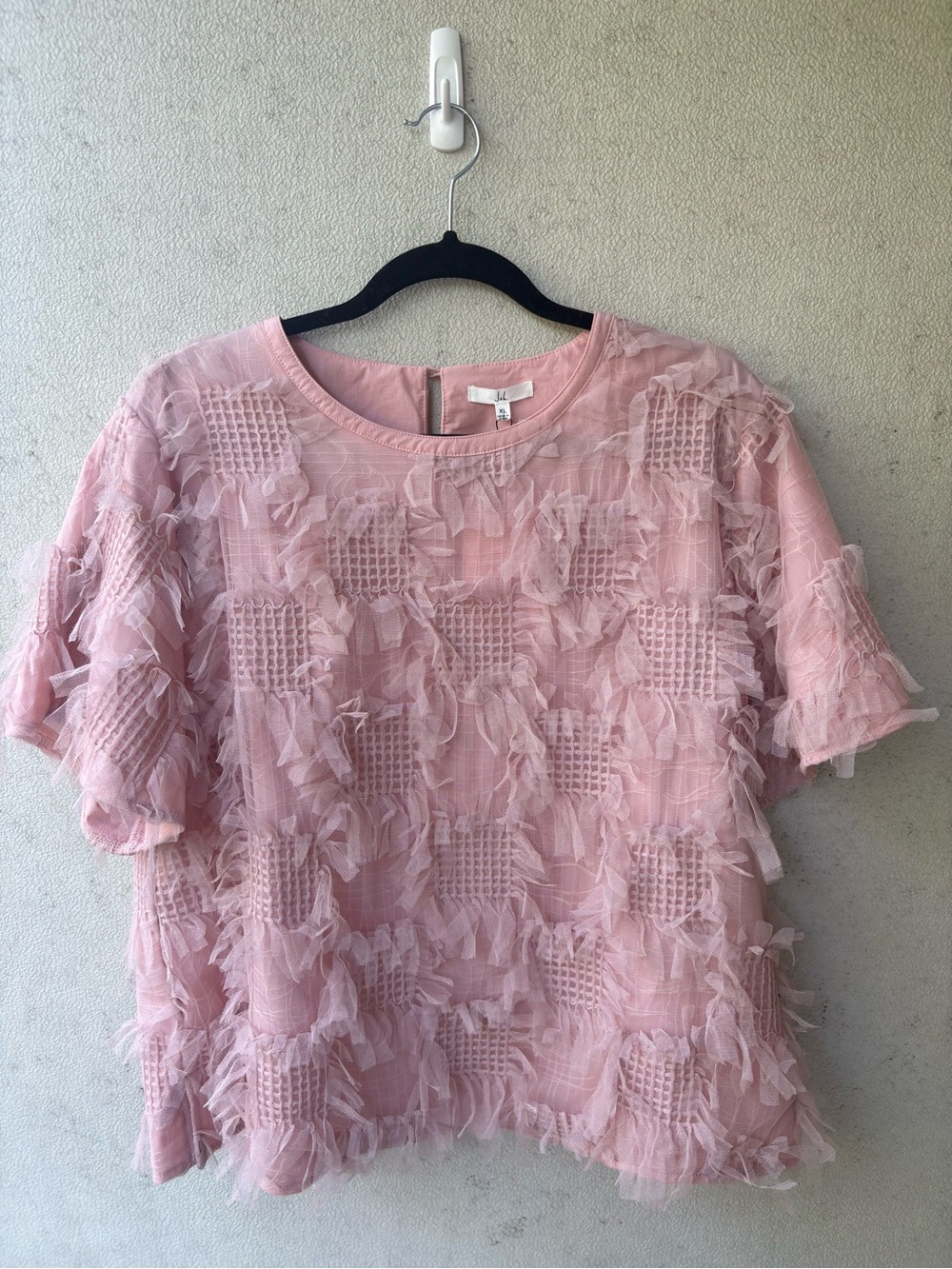 NWT Joh Blush Pink 3D Floral Tulle Ruffle Applique Blouse XL